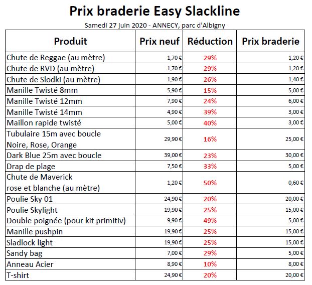 Prix braderie easy slackline